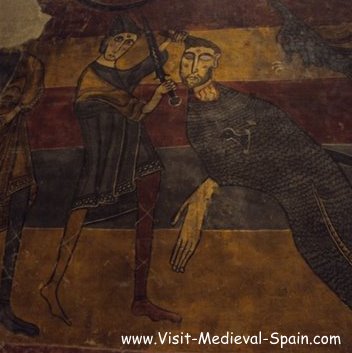 13th Century Spanish Painting showing knights fighting with swords
