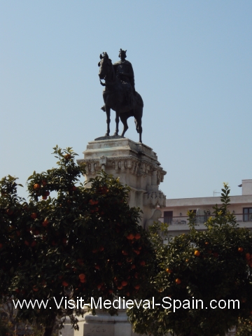 Statue of a medieval Spanish king on horseback